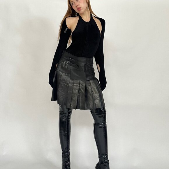 Marithe Francois Girbaud leather pleated mini / midi skirt - Picture 9 of 11